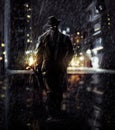 Futuristic sci-fi detective noir artwork. Royalty Free Stock Photo