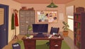 Detective office. Investigator cabinet workplace room, police board with map crime investigation wall, desk inside