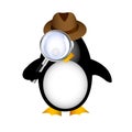 Detective penguin with magnifying