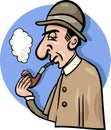 Detective with pipe cartoon illustration Royalty Free Stock Photo
