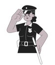 Detective police officer african american woman black and white 2D cartoon character