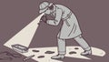 Detective searching with a flashlight, symbolizing investigation and mystery solving, vector design Generative AI Royalty Free Stock Photo