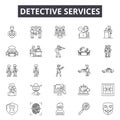 Detective services line icons, signs, vector set, outline illustration concept