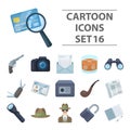 Detective set collection icons in cartoon style vector Royalty Free Stock Photo
