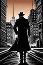 Detective - Silhouette of tall man walking by the city street