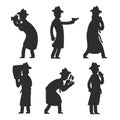 Detective silhouettes isolated on white. Policeman silhouettes vector illustration