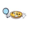 Detective spanish paella cooked in cartoon skillet