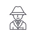 Detective, spy, man with hat concept vector thin line icon, symbol, sign, illustration on isolated background Royalty Free Stock Photo