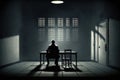 Detective waiting for suspicion in the interrogation room. Generative AI