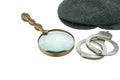 Detective Warm Cap, Retro Magnifying Glass and Real Handcuffs