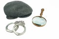 Detective Warm Cap, Retro Magnifying Glass and Real Handcuffs