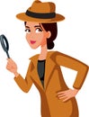 Detective Woman Holding a Magnifying Glass Looking for Evidence