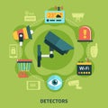 Detectors Home Security Round Composition Royalty Free Stock Photo