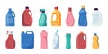 Detergent bottles. Chemical liquid soap and bleach for cleaning, household disinfectant products for housekeeping