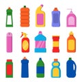 Detergent bottles. Cleaning products container household items laundry service vector flat illustrations Royalty Free Stock Photo