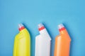 Detergent bottles,detergents for toilet and plumbing on a blue background