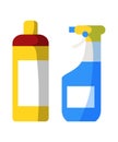 Detergent cleaner bottles flat vector illustration. Liquid household chemicals isolated clipart on white background Royalty Free Stock Photo