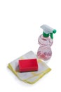 Detergent spray bottle, sponge and cloth Royalty Free Stock Photo