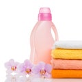 Detergent for washing machine in laundry with towels Royalty Free Stock Photo