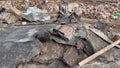 Deteriorated concrete and debris at the site indicate extensive damage needing urgent cleanup Royalty Free Stock Photo