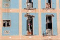 Deteriorated facade in a building in old Havana. Cuba Royalty Free Stock Photo