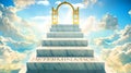 Determination as stairs to reach out to the heavenly gate for reward, success and happiness.Determination elevates and brings