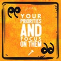 Determine your priorities and focus on them - Motivational and inspirational quote with grunge background
