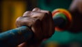 The determined athlete hand hits metal equipment in sports training generated by AI