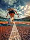 Determined Athlete Sprinting on the Track at Sunset. Generative ai