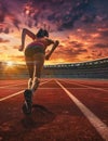 Determined Athlete Sprinting on the Track at Sunset. Generative ai