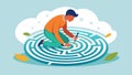 With a determined expression a person works on a labyrinth drawing determined to overcome any obstacles in their path