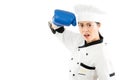 Determined female cook pretending to fight