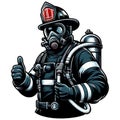 Determined Firefighter Giving Thumbs Up, Complete with Gear and Mask Royalty Free Stock Photo