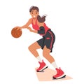 Determined Girl Basketball Player Character Dribbles The Ball With Speed And Precision, Her Focused Gaze Fixed On Hoop Royalty Free Stock Photo