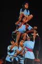 Determined girls performed by Human Towers From Mumbai Maharashtra India during Dahi Handi