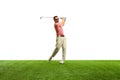 Determined golfer, aligns their swing flawlessly, showcasing unwavering concentration and skill as they aim for distant Royalty Free Stock Photo