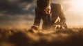 A Determined Individual in a Suit Struggling Against a Harsh Environment, Gritting Through Dust and Challenges for Success Royalty Free Stock Photo