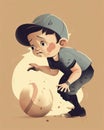 A determined little boy playing catch with a baseball his face focused and intense.. AI generation