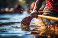 Determined Man rows an oar in a canoe. Generate Ai Royalty Free Stock Photo