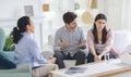 Determined emotional man explaining reasons of cheating his wife Royalty Free Stock Photo