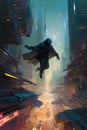 Determined Ninja in Motion: Oil Painting for Posters and Web.