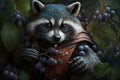 Determined Raccoon Resourceful Critter Reaching for Some Delicious Grapes on a Vine