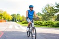 Determined senior man riding bicycle in park Royalty Free Stock Photo