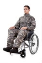 Determined soldier sitting in wheelchair