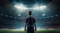 Determined Stance: Young Soccer Player Under Stadium Spotlight. Generative ai