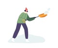 Determined Woman Character Bundled In Winter Gear, Diligently Shovels And Removes Snow From Snow-covered Street