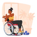 Determined Woman In Wheelchair Engages In Empowering Exercises With Dumbbells. Showcasing Resilience