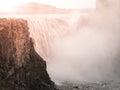 Detifoss waterfall illuminated by sunset, northern Iceland Royalty Free Stock Photo
