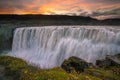 Detifoss waterfall with sunset in the background Royalty Free Stock Photo