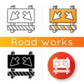 Detour icon. Road works ahead sign. Roadsign to change route. Roadblock on street with arrows. Take roundabout on Royalty Free Stock Photo